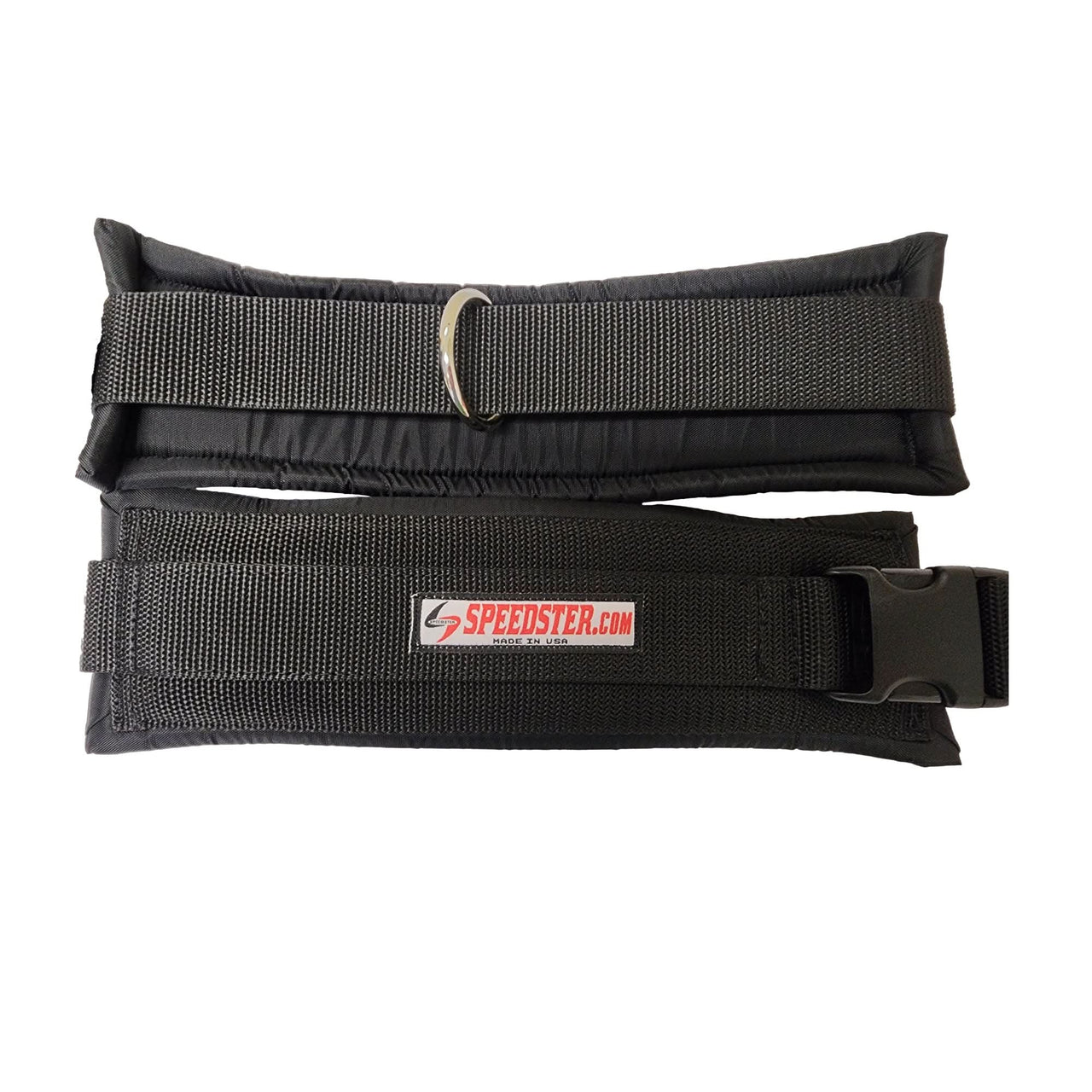 Padded thigh cuffs with D ring to connect resistance bungees for speed and agility training.