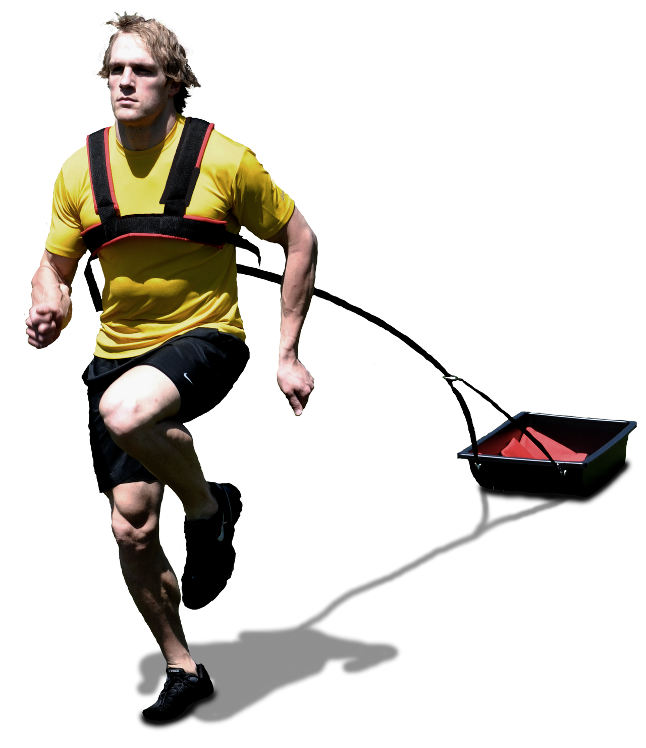 speedster training system to run faster. Includes a padded harness, Y towline and sled. The Y towline is designed to connect the athlete with 1 point to the sled with 2 points.