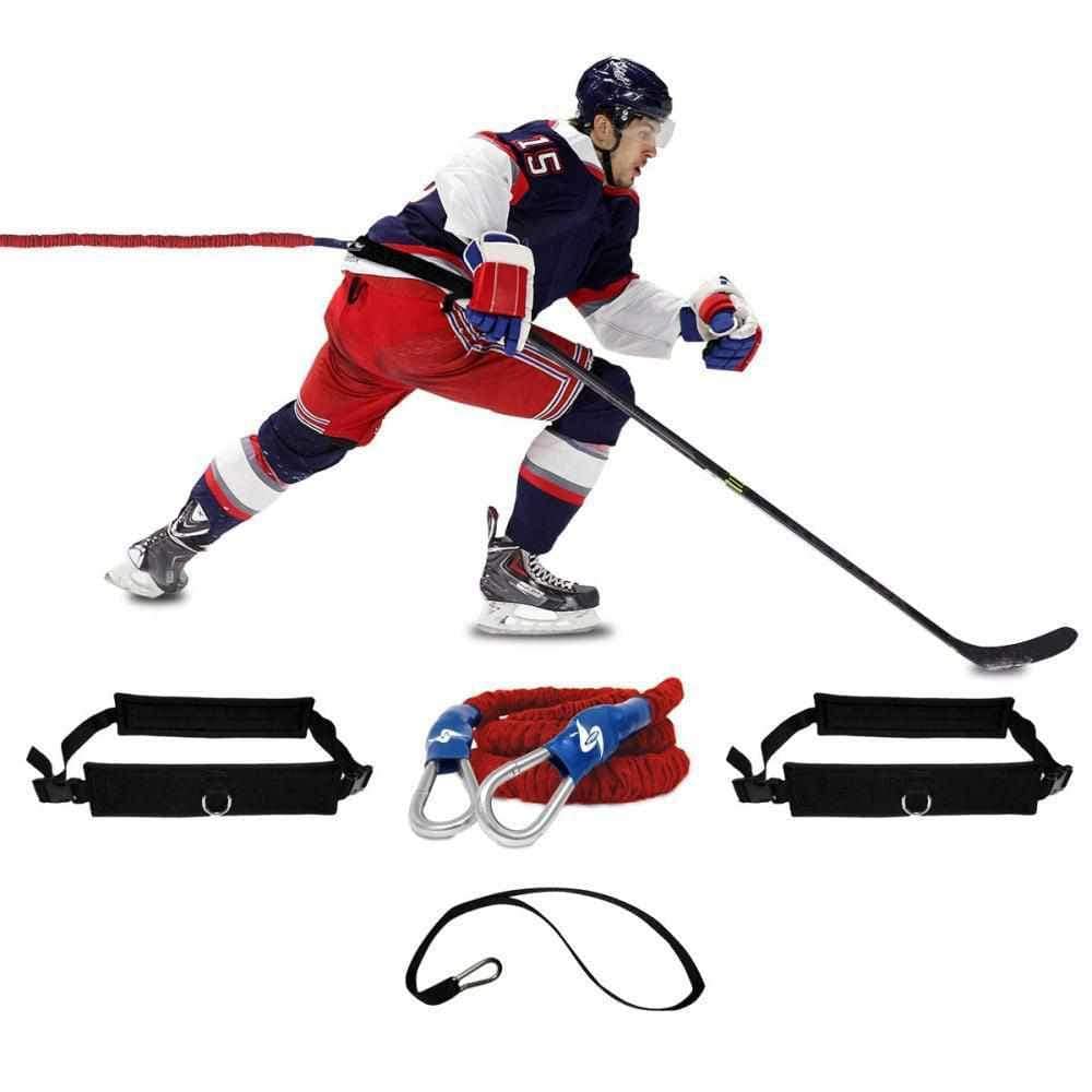 Hockey training gear with belts, bungee, tow line . Resistance training for hockey players to improve the speed and agility on ice while skating. improve your hockey game in just a few weeks. Increase your slapshot and ability to move around on the ice by adding to your ice training sessions.